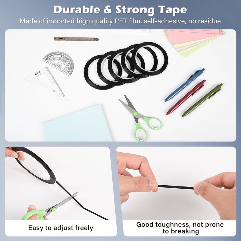 Ulreon 5PCS Whiteboard Tape Black Pinstripe Tape Stained Glass Paint Lead Line for DIY Glass Painting Surface Gallery Window, 3mm Width - Image 3